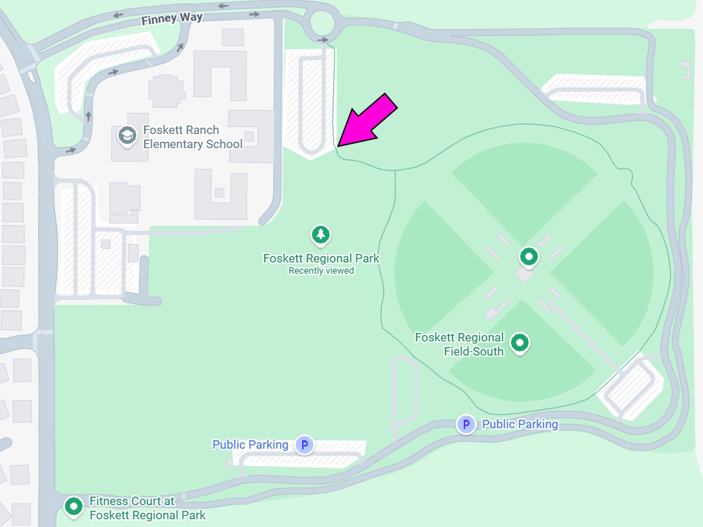 map of Foskett Regional Park with arrow showing Field Day location